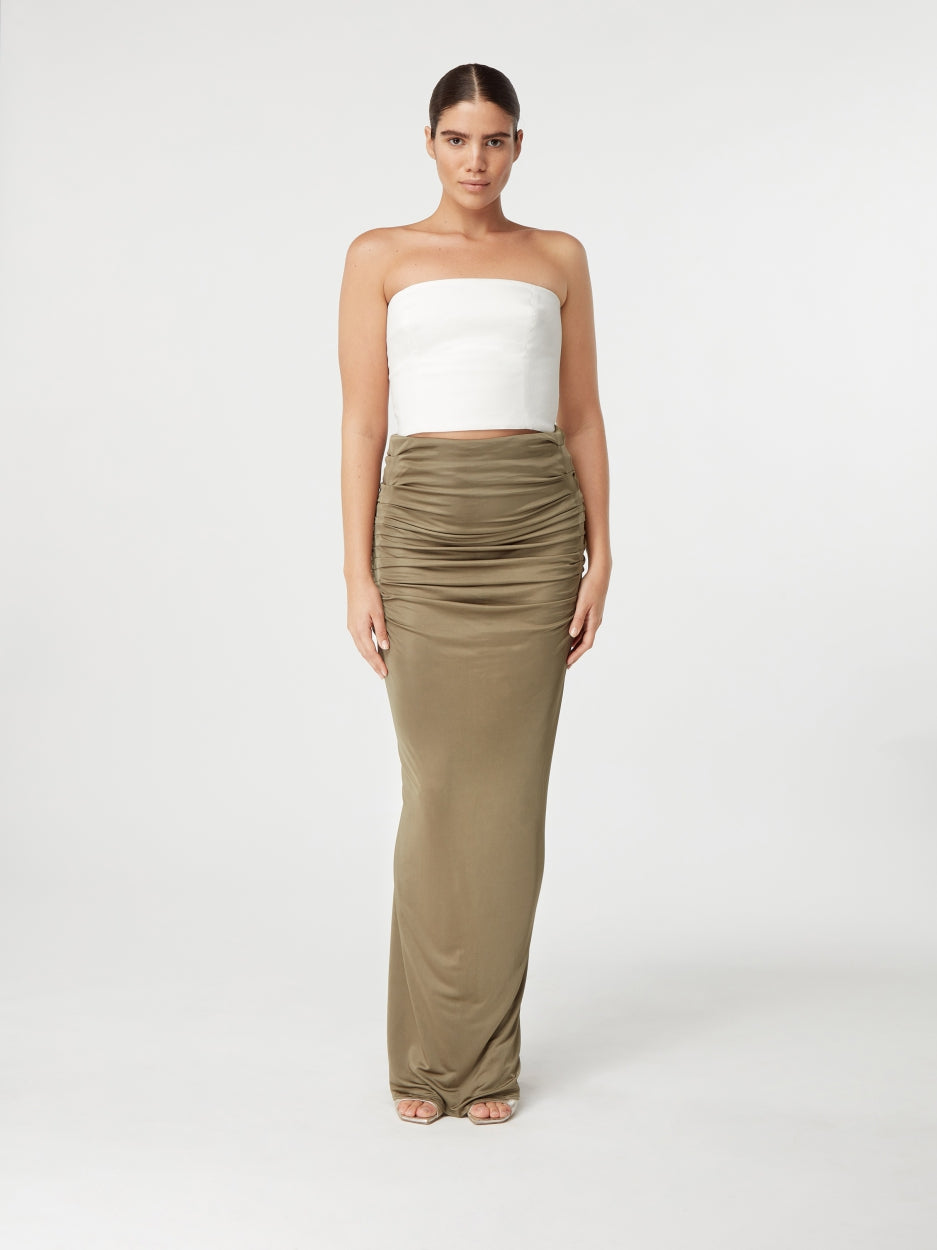 white strapless linen top
