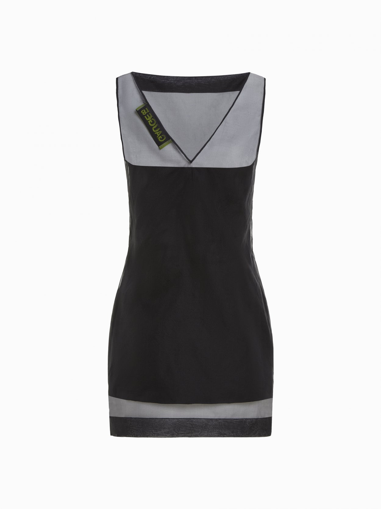 front packshot of a black mesh overlay dress