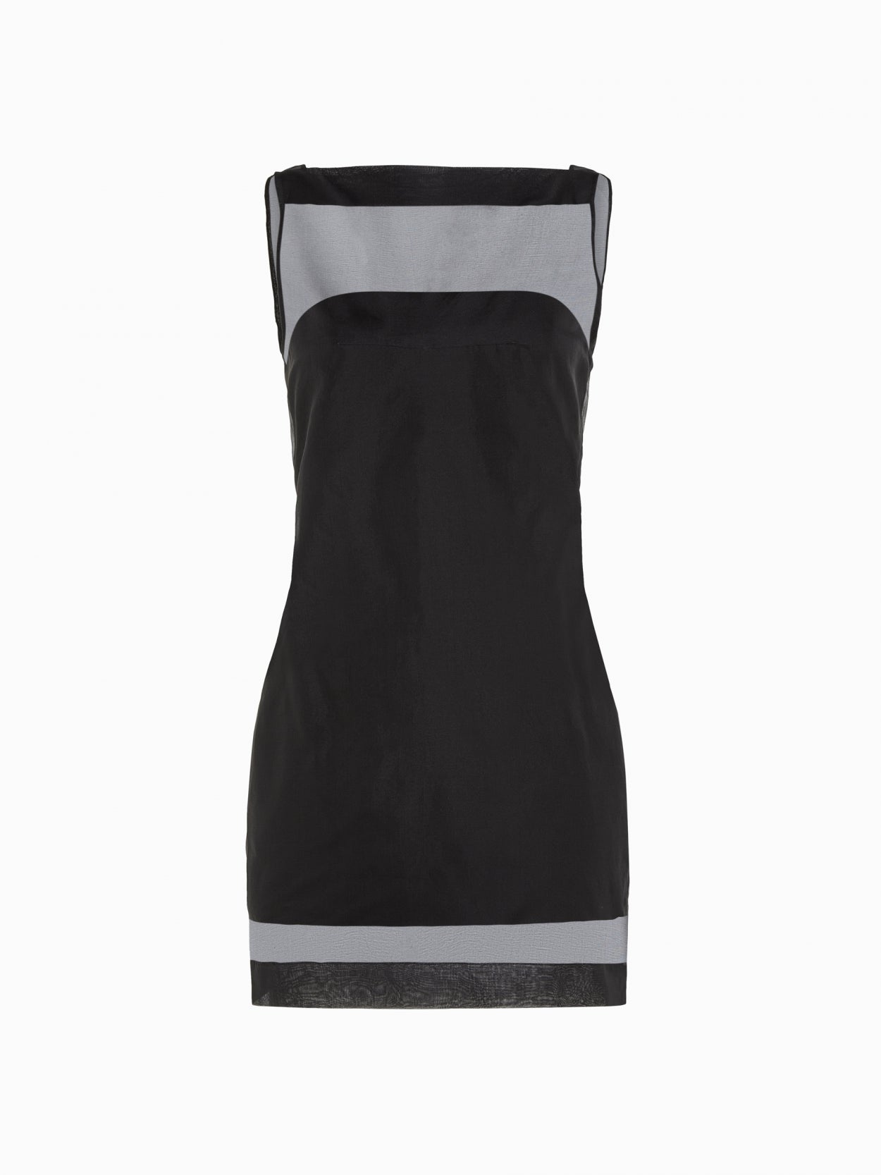 front packshot of a black mesh overlay dress