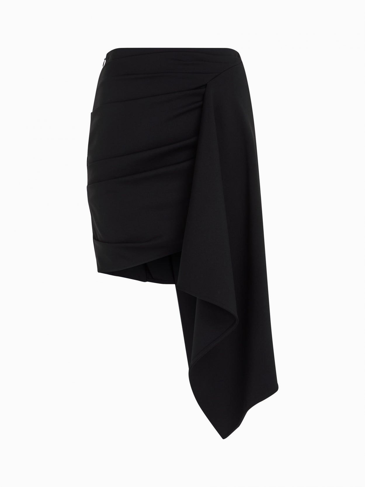 front packshot of a black draped skirt