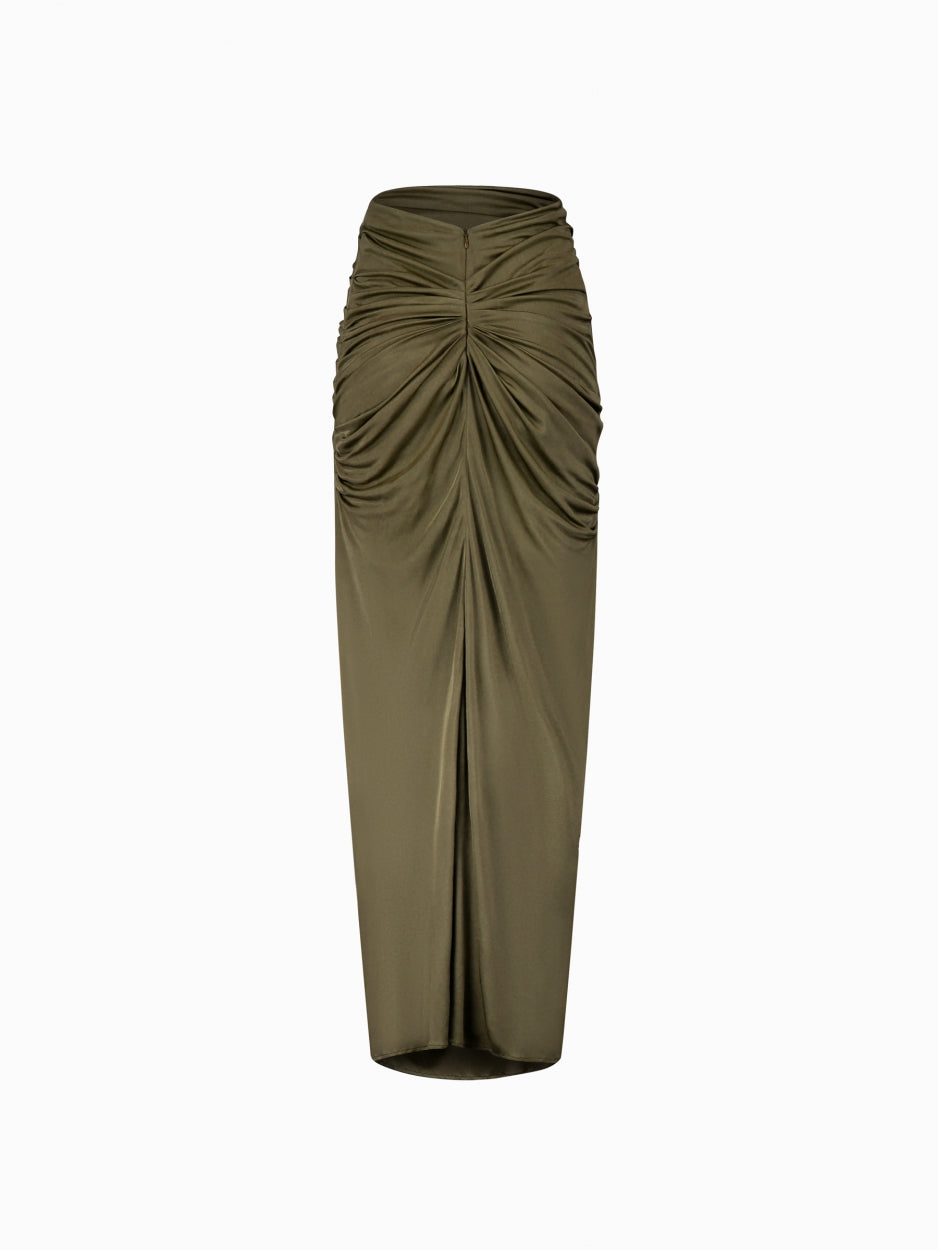 khaki green long maxi skirt