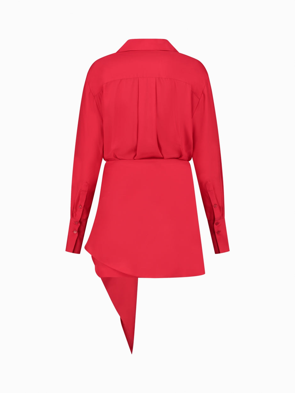 red silk mini dress v cut