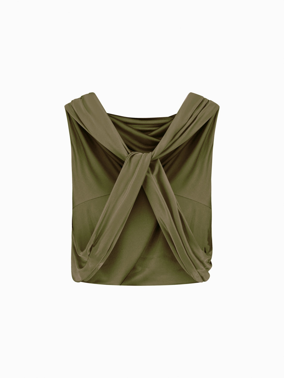 khaki green draped top