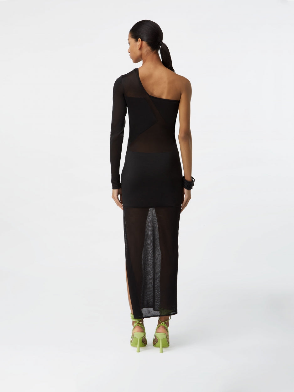 black long maxi dress mesh with one sleeve