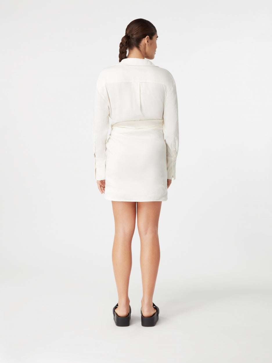 white linen mini dress