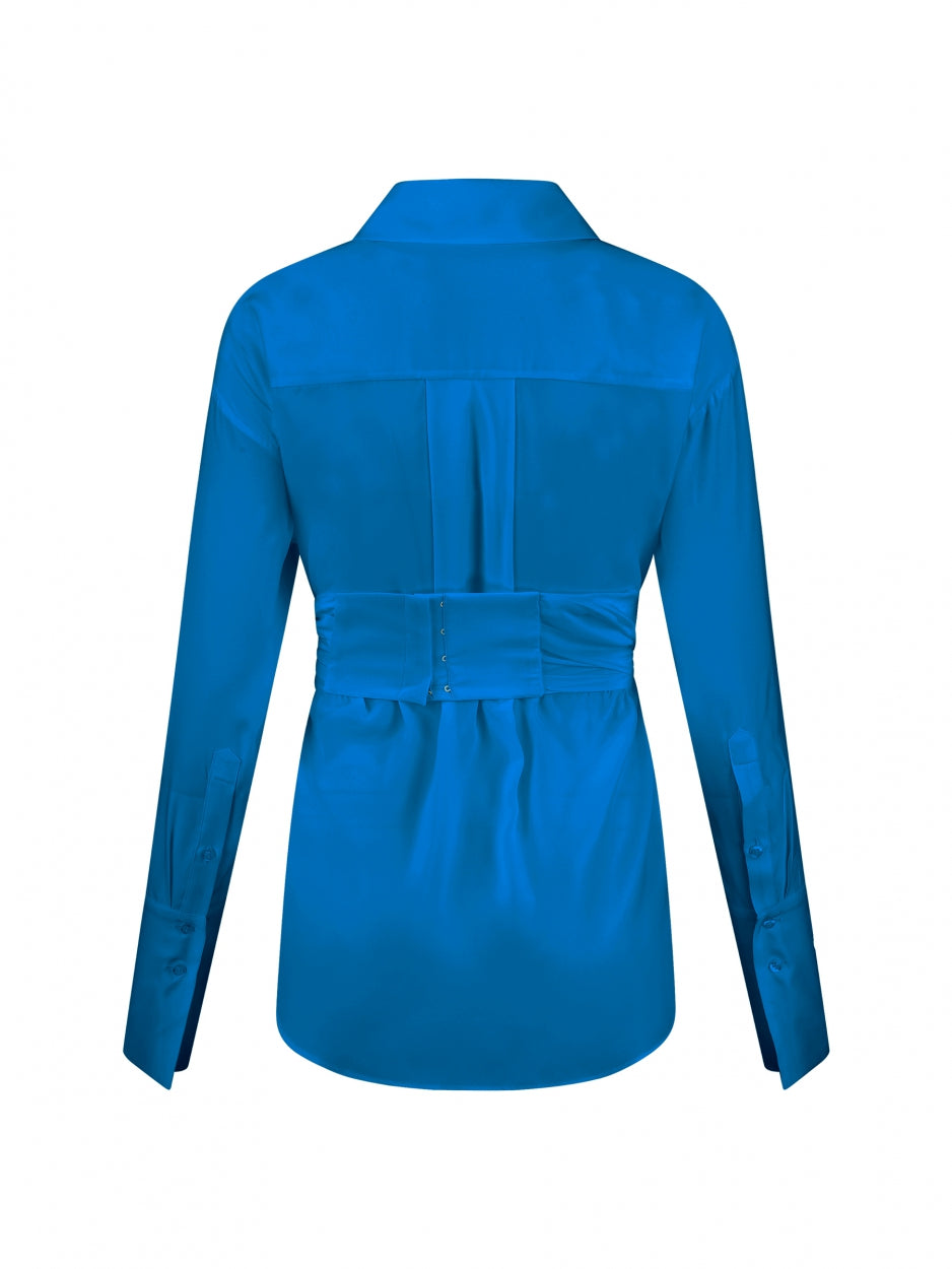 blue silk wrap shirt female