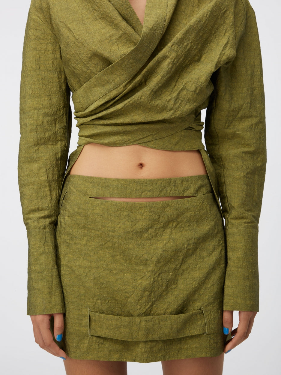 female wrap shirt green
