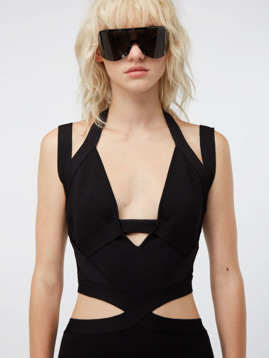 black mini dress with cut outs