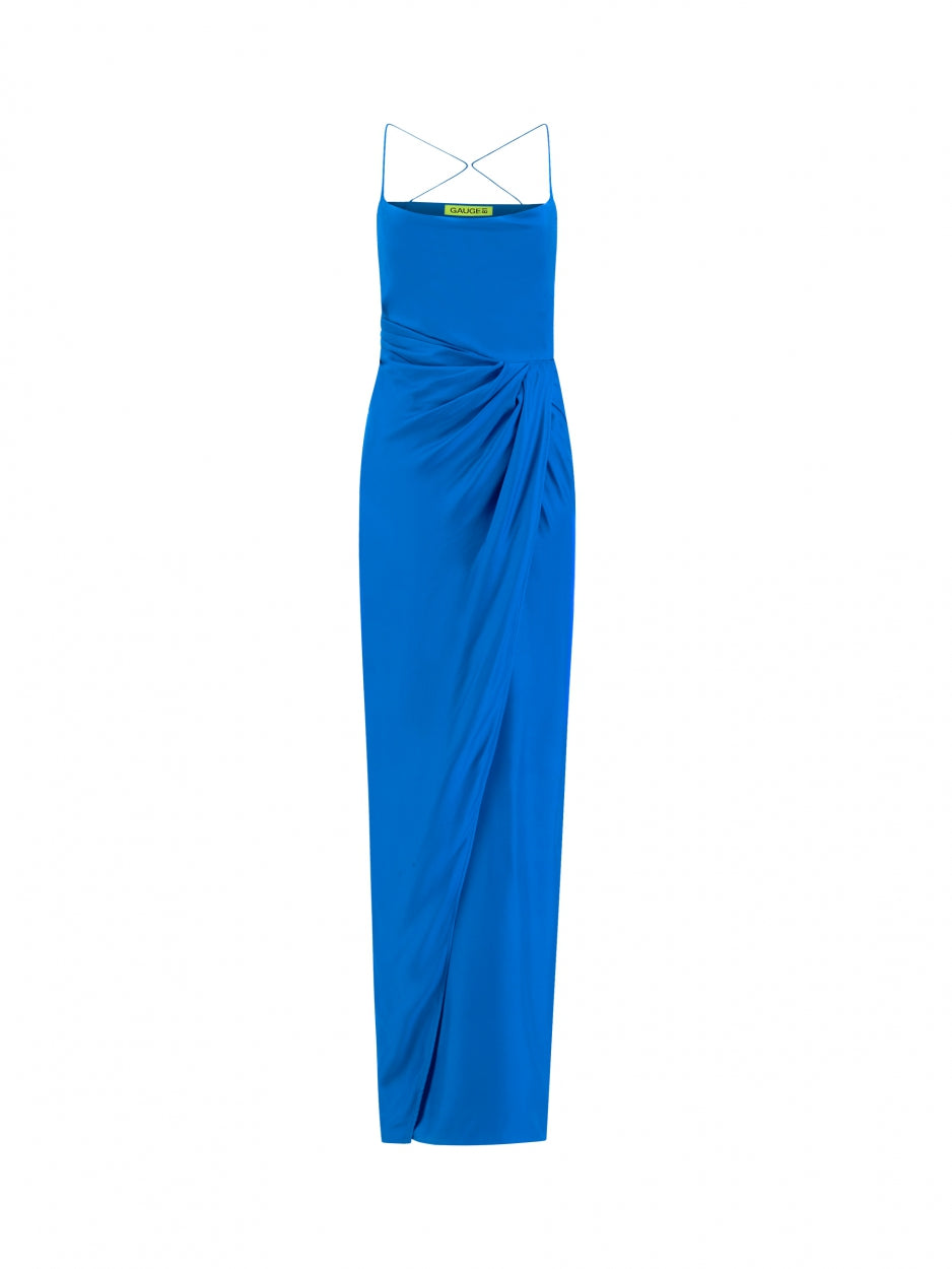blue silk long maxi dress