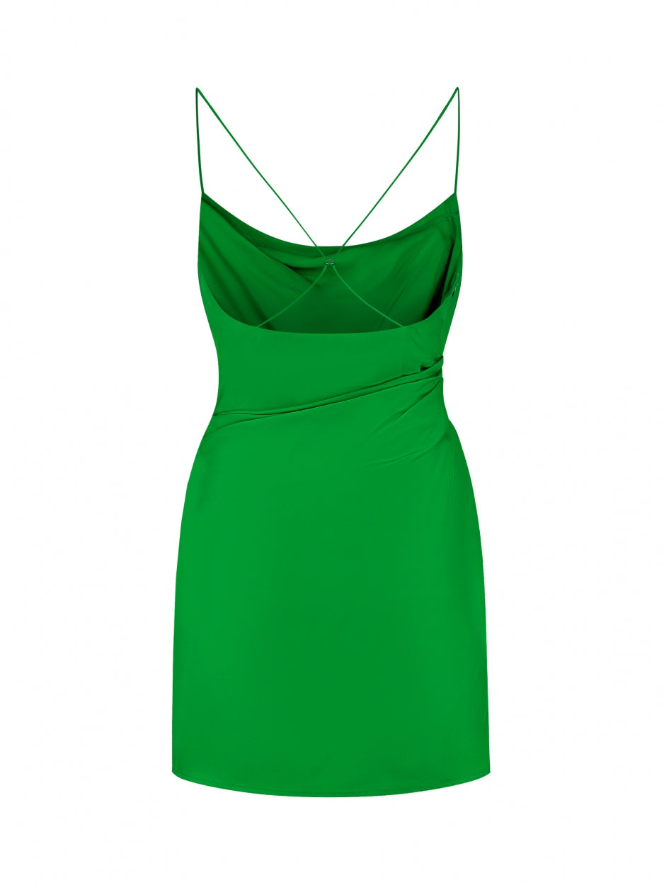green mini silk dress
