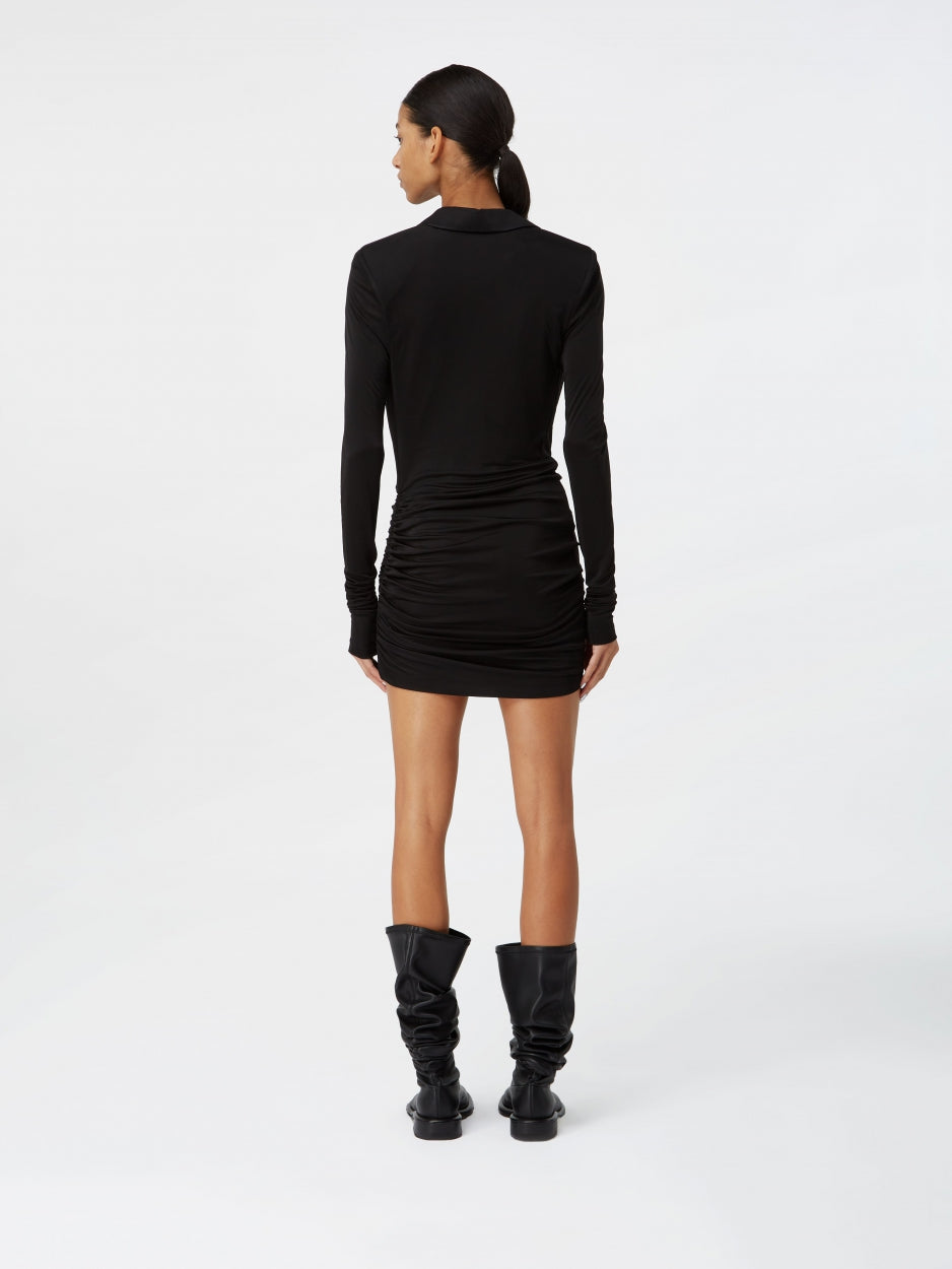 black ruched mini dress deep v neck