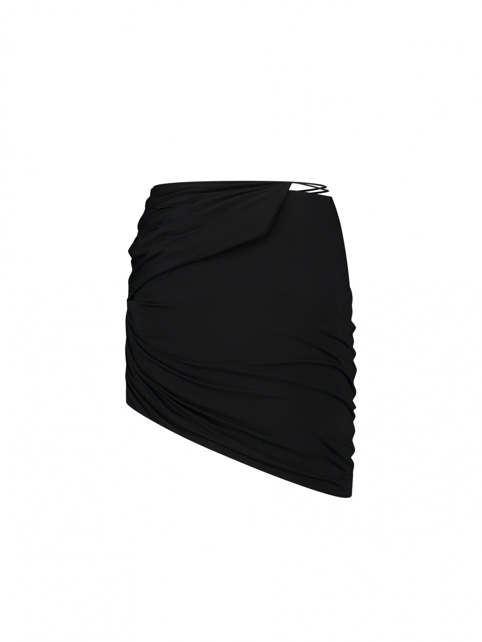 black wrapped mini skirt
