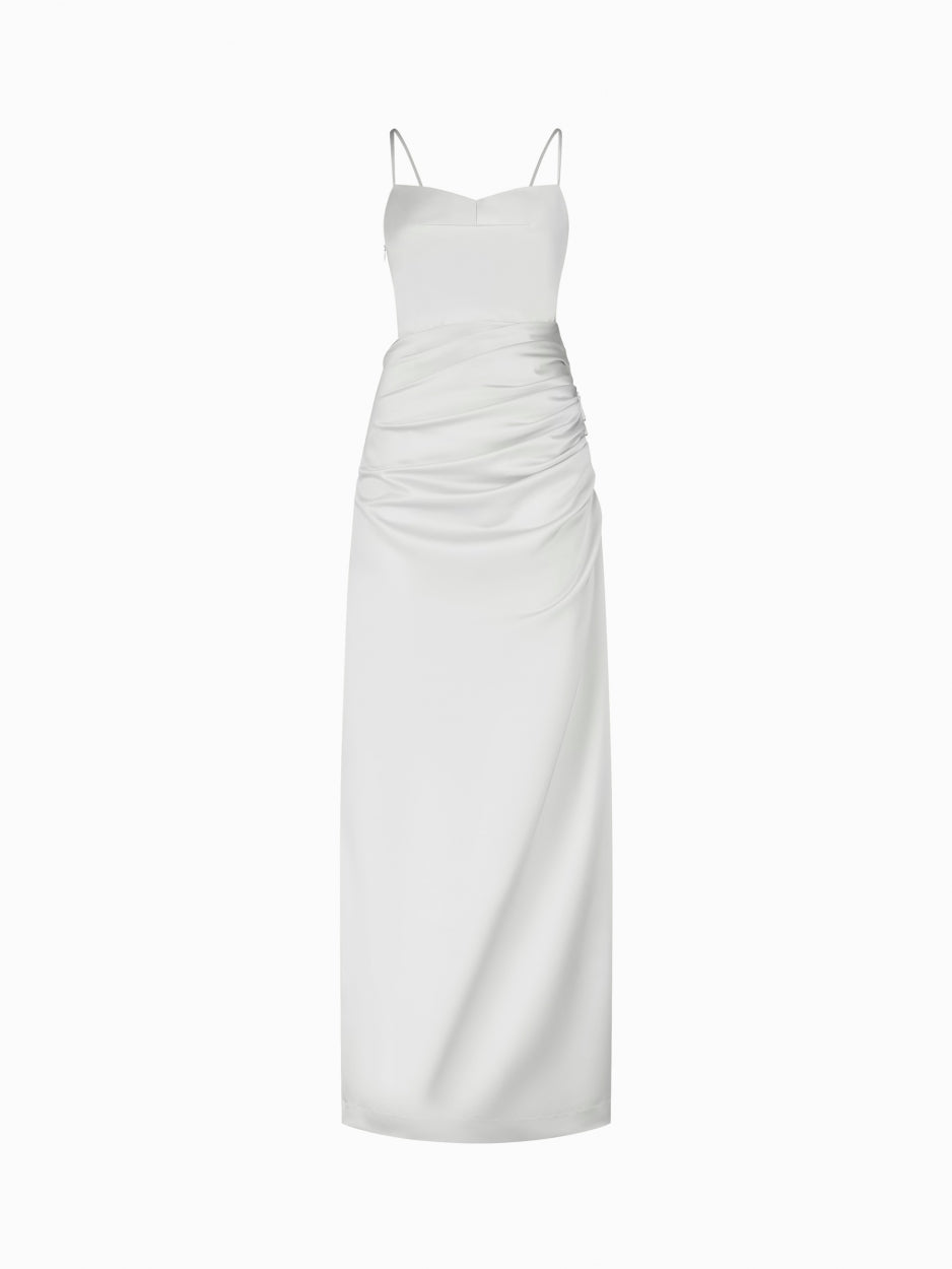 white long maxi dress satin